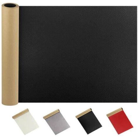 Patch de Réparation en Cuir - PU - 50 x 137 cm - Autocollant - Noir - Élastique