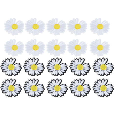 Patch de vêtement à fleur de marguerite, autocollant brodé pour décoration textile, assortiment noir et blanc