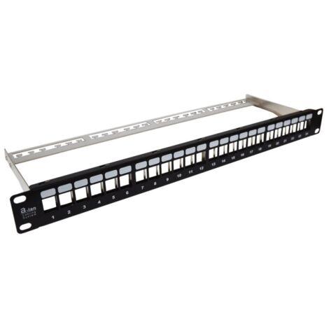 Patch panel vacío 19" modular 24 puertos 1U con soporte, sin equipar ALANTEC