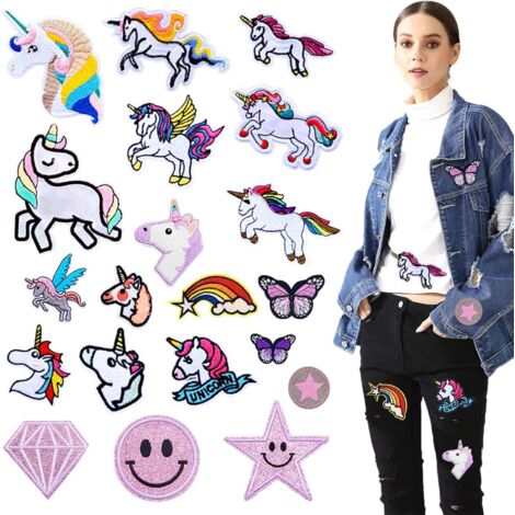 Patches à Repasser,20 pieces Licorne Patch Thermocollant,Licorne patch vetement,écusson à coudre enfant,Thermocollant Vêtement DIY,Autocollant de Patch,Piece thermocollante vetement,