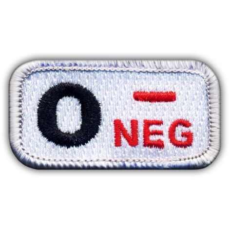 Patchion Blutgruppe 0 "neg" weiß/rot - Selbstklebende Rückseite - Gestickter Aufnäher/Abzeichen/Emblem