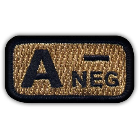Patchion Blutgruppe A „neg“ coyote-tan – Magnetische Rückseite – Gestickter Aufnäher/Abzeichen/Emblem