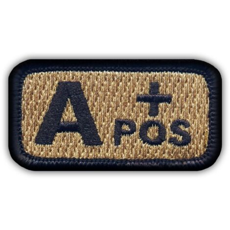 Patchion Blutgruppe A "pos" coyote-tan - Selbstklebende Rückseite - Gestickter Aufnäher/Abzeichen/Emblem