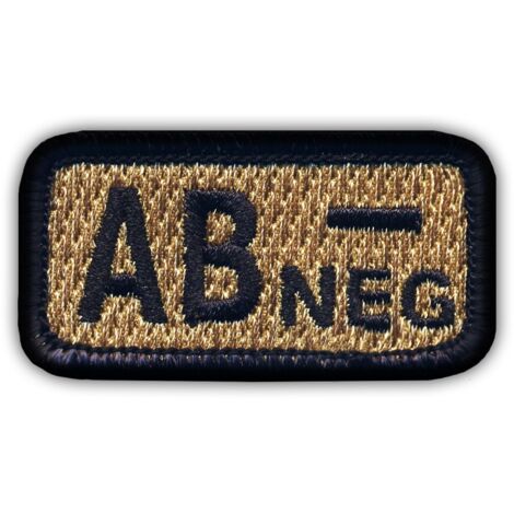 Patchion Blutgruppe AB "neg" coyote-tan - Selbstklebende Rückseite - Gestickter Aufnäher/Abzeichen/Emblem