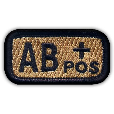 Patchion Blutgruppe AB "pos" coyote-tan - Aufbügel-/Heißsiegel-Rückseite - Gestickter Aufnäher/Abzeichen/Emblem