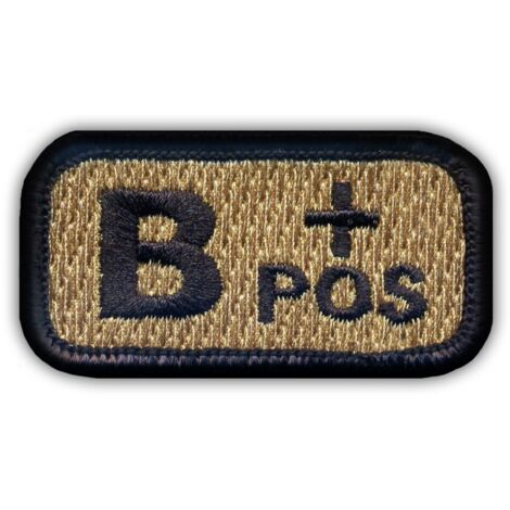 Patchion Blutgruppe B "pos" coyote-tan - Magnetische Rückseite - Gestickter Aufnäher/Abzeichen/Emblem