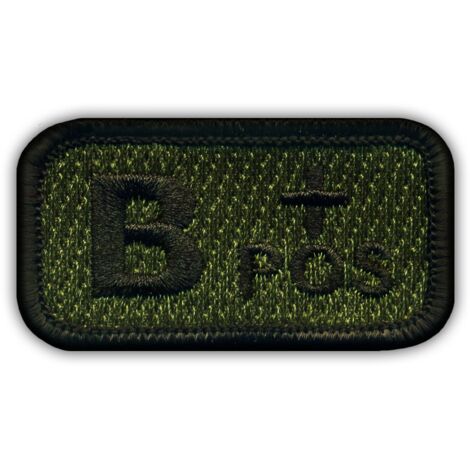 Patchion Blutgruppe B "pos" olivgrün - Selbstklebende Rückseite - Gestickter Aufnäher/Abzeichen/Emblem