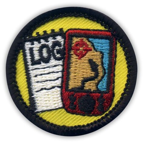 Patchion GEOCACHING-Log und GPS-Merit – rund, 3,8 cm – magnetische Rückseite – gestickter Aufnäher/Abzeichen/Emblem