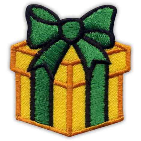 Patchion Geschenk – gelb – selbstklebende Rückseite – gestickter Aufnäher/Abzeichen/Emblem
