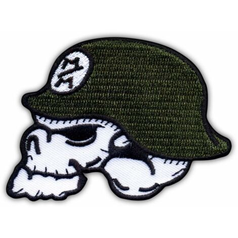 Patchion Totenkopf im Helm – selbstklebende Rückseite – bestickter Aufnäher/Abzeichen/Emblem
