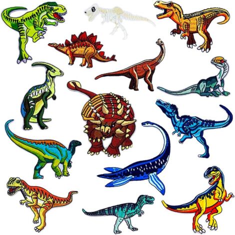 Patchs de broderie de dinosaure, 14 patchs de fer sur des patchs appliqués pour bricolage T-shirt Jeans Vêtements Sacs