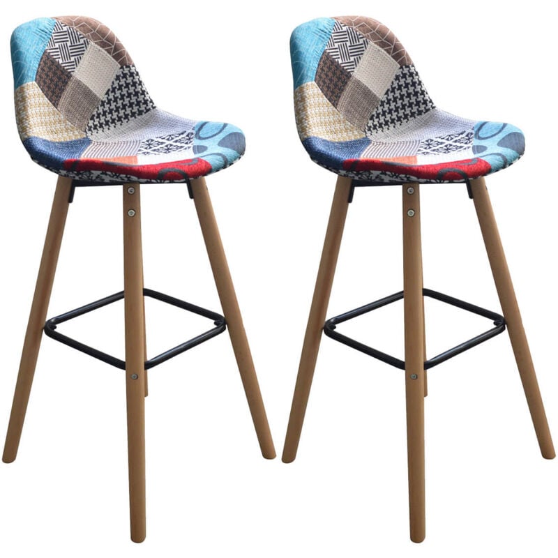 Altobuy - patchwork - Lot de 2 Tabourets de Bar Scandinave