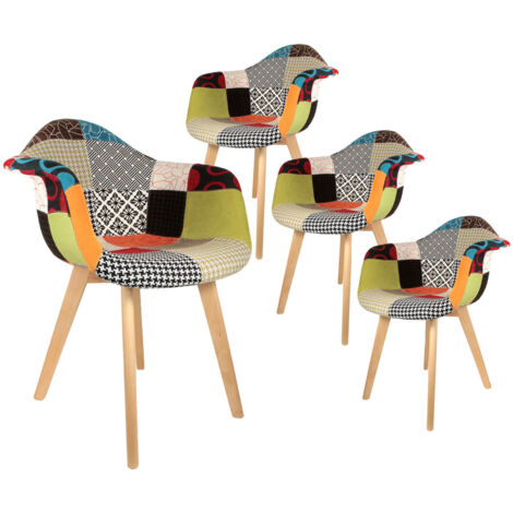 PATCHWORK - Lot de 4 Fauteuils Scandinaves Multicolore