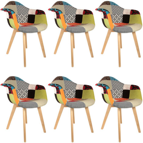 PATCHWORK - Lot de 6 Fauteuils Scandinaves Multicolore