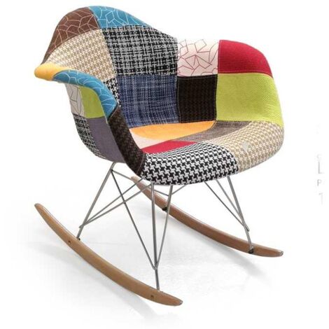 PATCHWORK MOSCA POLTRONA A DONDOLO IN TESSUTO CON GAMBE IN LEGNO 69 X 69 CM