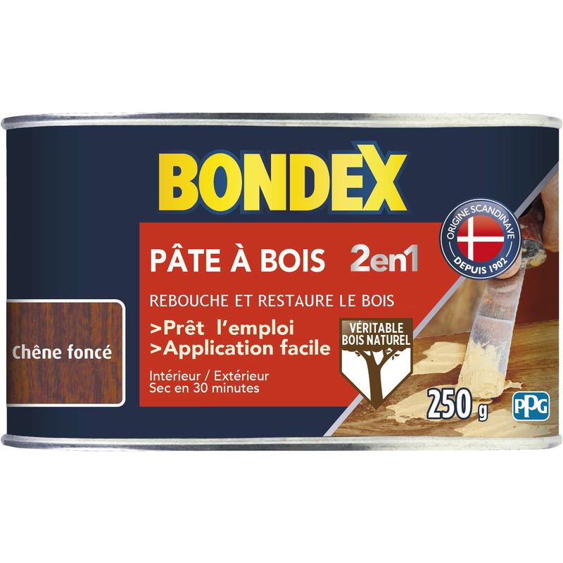 Bondex - Pâte à Bois 2 en 1 Rebouche et Restaure - 250g Couleur: Chêne foncé - Chêne foncé