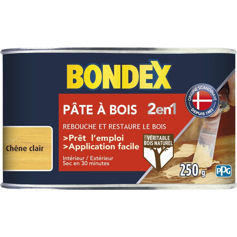 Bondex - Pâte à Bois 2 en 1 Rebouche et Restaure - 250g Couleur: Chêne clair - Chêne clair