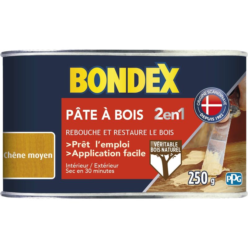 Bondex - Pâte à Bois 2 en 1 Rebouche et Restaure - 250g Couleur: Chêne moyen - Chêne moyen