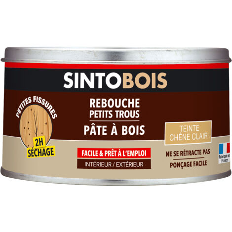 Sinto – Pâte à bois 250g pour reboucher fissures et imperfections – Sèche en 2h – Compatible bois dur et tendre – Application intérieure/extérieure