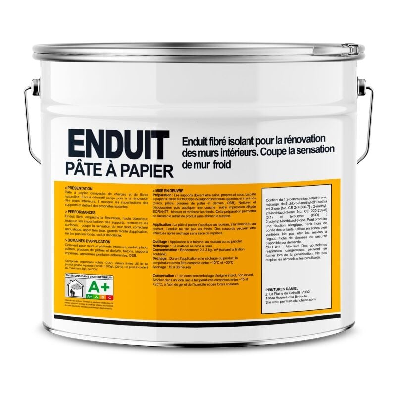 Pâte à papier à base de fibres naturelles, enduit décoratif intérieur, thermo-isolant, correcteur acoustique ECRAN77 15 Kg