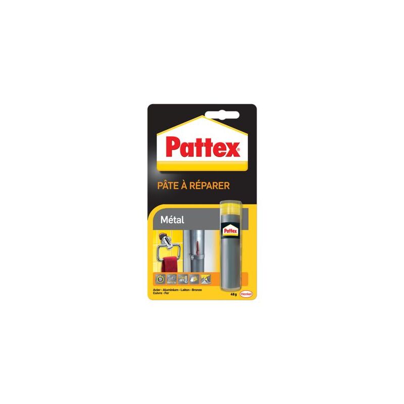 Pattex - Pâte à réparer Métal 48 g, Pâte epoxy bicomposante avec particules de métal pour coller et réparer les métaux, colle à base de résine époxy,