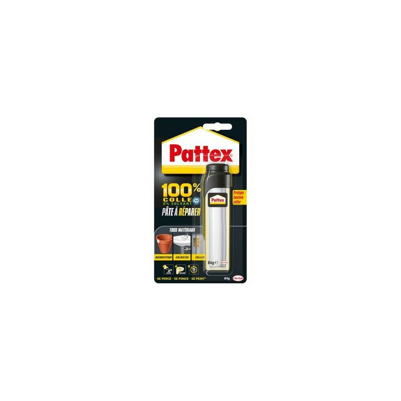 Pattex - 100% Pâte à réparer multi-usages, Pâte epoxy bi-composante pour collages sur de multiples matériaux, permet de reconstituer de la matière,
