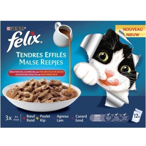 Pâtée pour chat adulte tendres effilés en sauce – Lot de 12 sachets de 85 g – 100% complet et équilibré – Source d'Oméga 6 – Purina