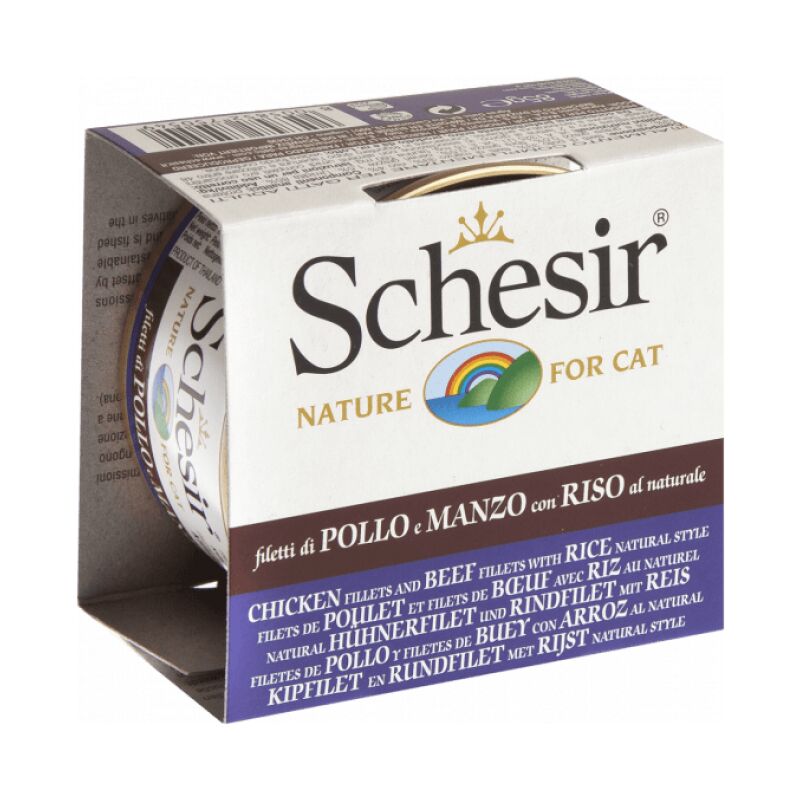 Pâtée pour chat Natural avec riz - Boîte 85 g Filets de poulet et de boeuf - Schesir