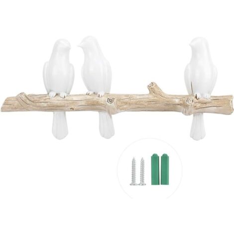 Pat&egraveres R&eacutesine Oiseaux D&eacutecoratifs sur Branche d'arbre D&eacutecor Mural Porte-Manteau Art D&eacutecor Cintre pour Manteaux/Chapeaux/Cl&eacutes/Serviettes/Cintre de Rangement de V&eci