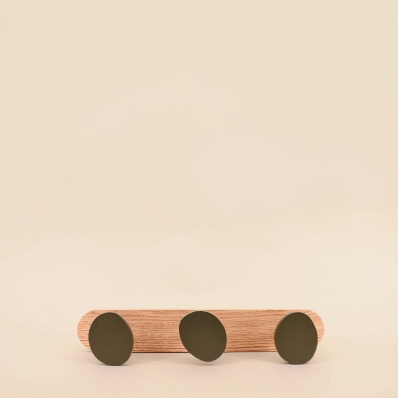 Patère 3 têtes en métal kaki et bois 35x7cm