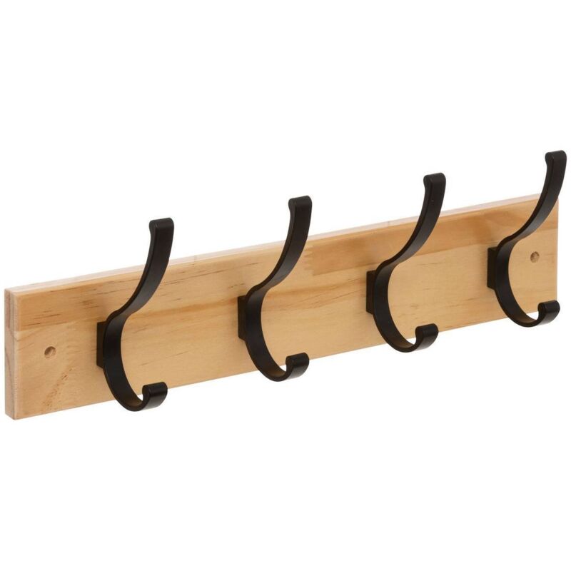 Crochet mural pour l'entrée en bois, 4 crochets en métal