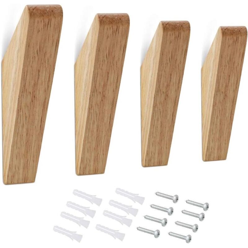 Patère à Chapeau en Bois, Patère Murale Naturelle, Patère Triangulaire en Bois, Convient Aux Chapeaux, Vestes, Sacs, Vêtements (4 Pièces)