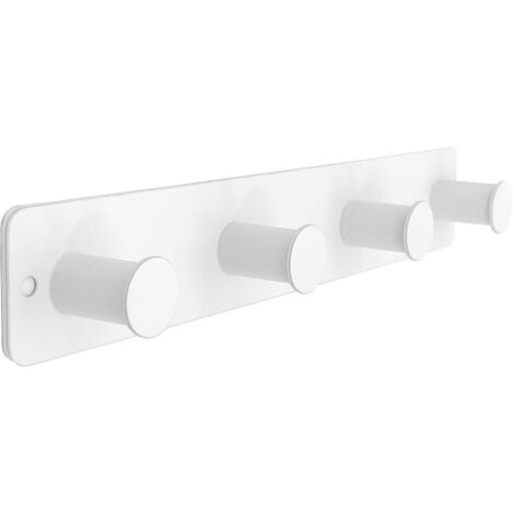 Patère à crochets en acier inoxydable - Crochet mural autocollant et vis - Porte-manteau en métal avec 4 crochets - Blanc - Pour vestes,écharpes