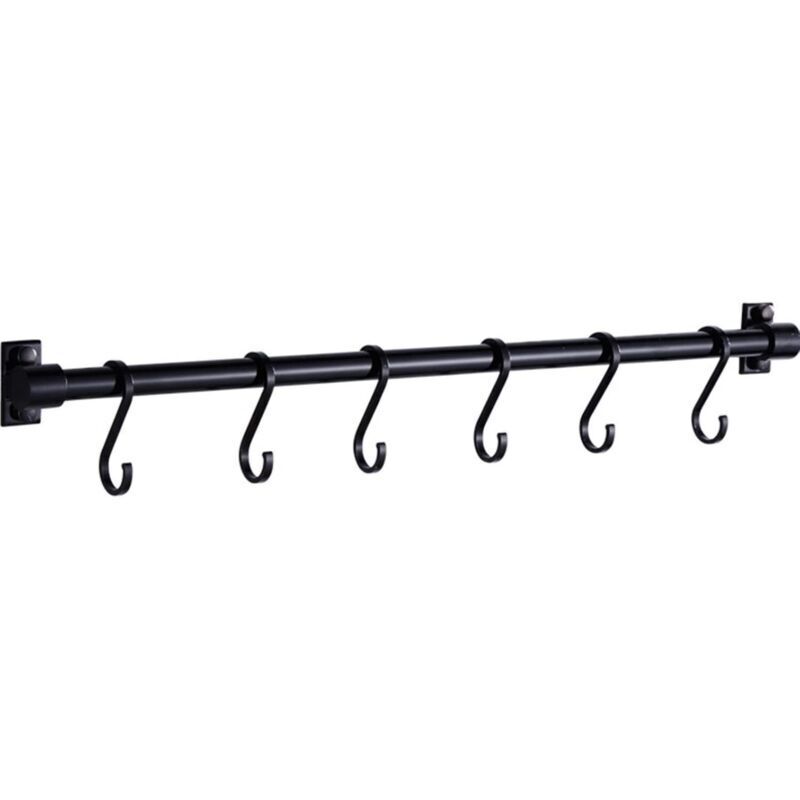 Patère à crochets pour cuisine - Support de cuisine - Barre de suspension pour salle de bain - Support de poêle (40 cm - 6 crochets)
