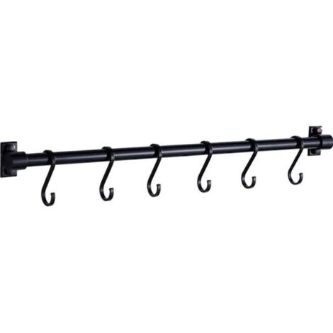 Patère à crochets pour cuisine - Support de cuisine - Barre de suspension pour salle de bain - Support de poêle (40 cm - 6 crochets)