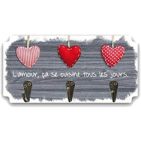 SUD TRADING Patère à torchons 3 crochets l'amour se cuisine