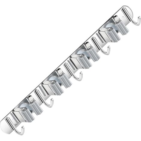 Patère-balais en acier inoxydable - Support de rangement mural avec 4 supports et 5 crochets