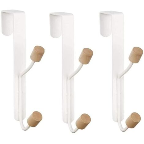 Patère - Blanc - 3 PCS - Acier au carbone et bois - Capacité 5kg - Installation sans perçage