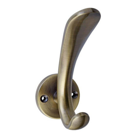 Patère courbe sur rosace de fixation – Finition bronze – Matériau zamack – Points de fixation 2 – Pour accrocher 2 vêtements