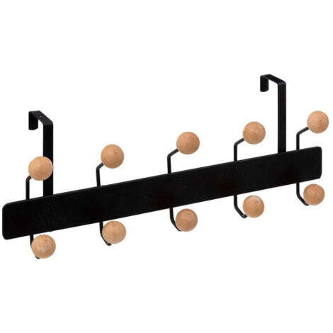 Patère de Porte "10 Boules" 44cm Noir & Naturel