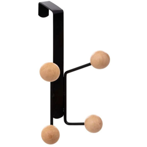 Patère de Porte "4 Boules" 18cm Noir & Naturel