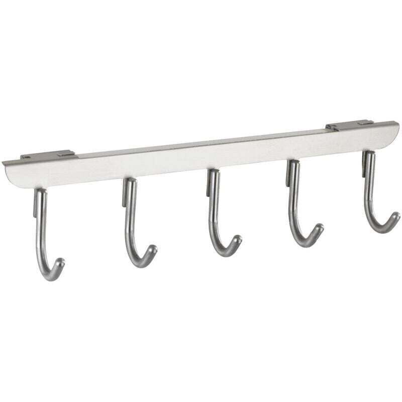 Patère de porte 5 crochets Massivo , Porte manteaux, porte-serviettes, Pour porte de largeur 2 et 4 cm, Acier inox, 21 x 7 x 9,5 cm, Argent