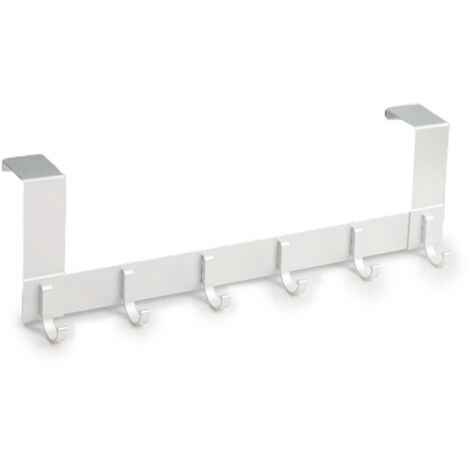 Patère de porte avec 6 crochets en aluminium pour portes de 35 à 45 mm d'épaisseur, sans perçage, 13 cm, argent