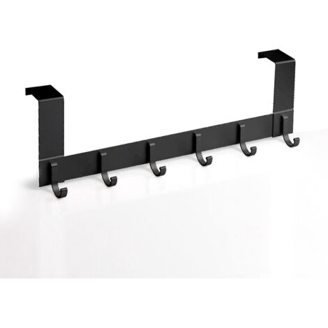 Patère de porte avec 6 crochets en aluminium pour portes de 35 à 45 mm d'épaisseur, sans perçage, 13 cm, noire