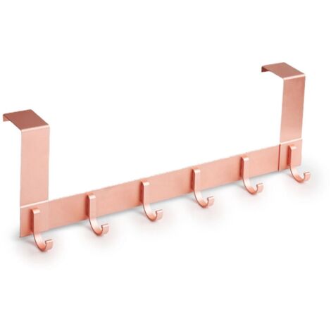 Patère de porte avec 6 crochets en aluminium pour portes de 35 à 45 mm d'épaisseur, sans perçage, 13 cm, or rose