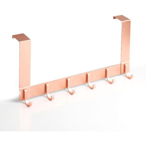Patère de porte avec 6 crochets en aluminium pour portes de 35 à 45 mm d'épaisseur, sans perçage, 20 cm, or rose