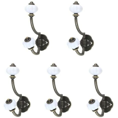 Patère de salle de bain Patères en Céramique Bronze Rétro, Lot de 5 Crochets Muraux de Style Pastoral Crochets pour Chapeaux Crochets de Porte