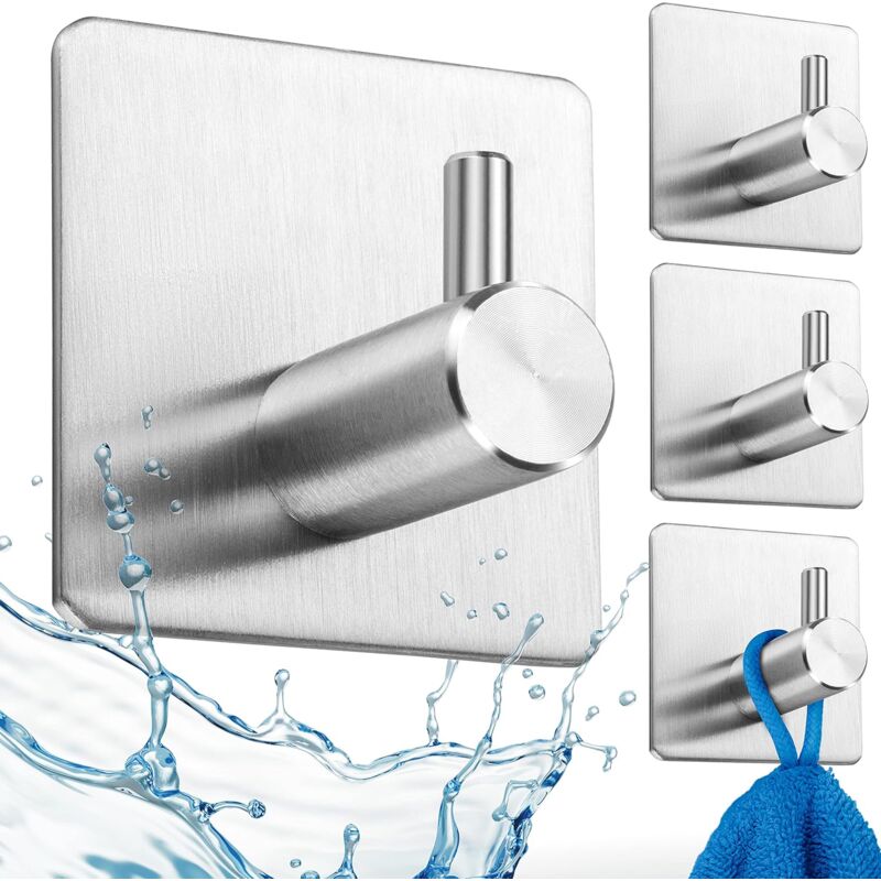 Rapanda - Patère de salle de bain,Lot de 4 crochets autocollants en acier inoxydable 304 pour salle de bain, chambre à coucher, cuisine, crochet de