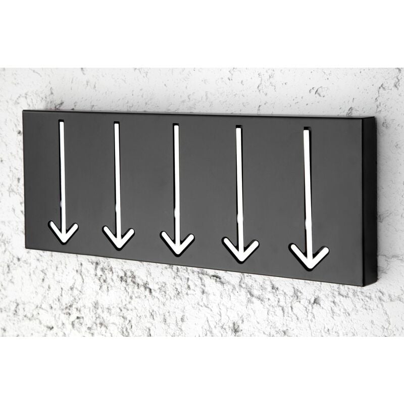 Licht-erlebnisse - Patère design couloir 5 flèches fonction push 45 x 20 cm noir blanc Patère murale