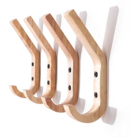 Patère en Bois, 4 Pièces 160mm J Patères, Crochets à Serviette Muraux Améliorés, Chêne de Grade A, Surface Polie à la Main, Convient à la Cuisine et à la Chambre